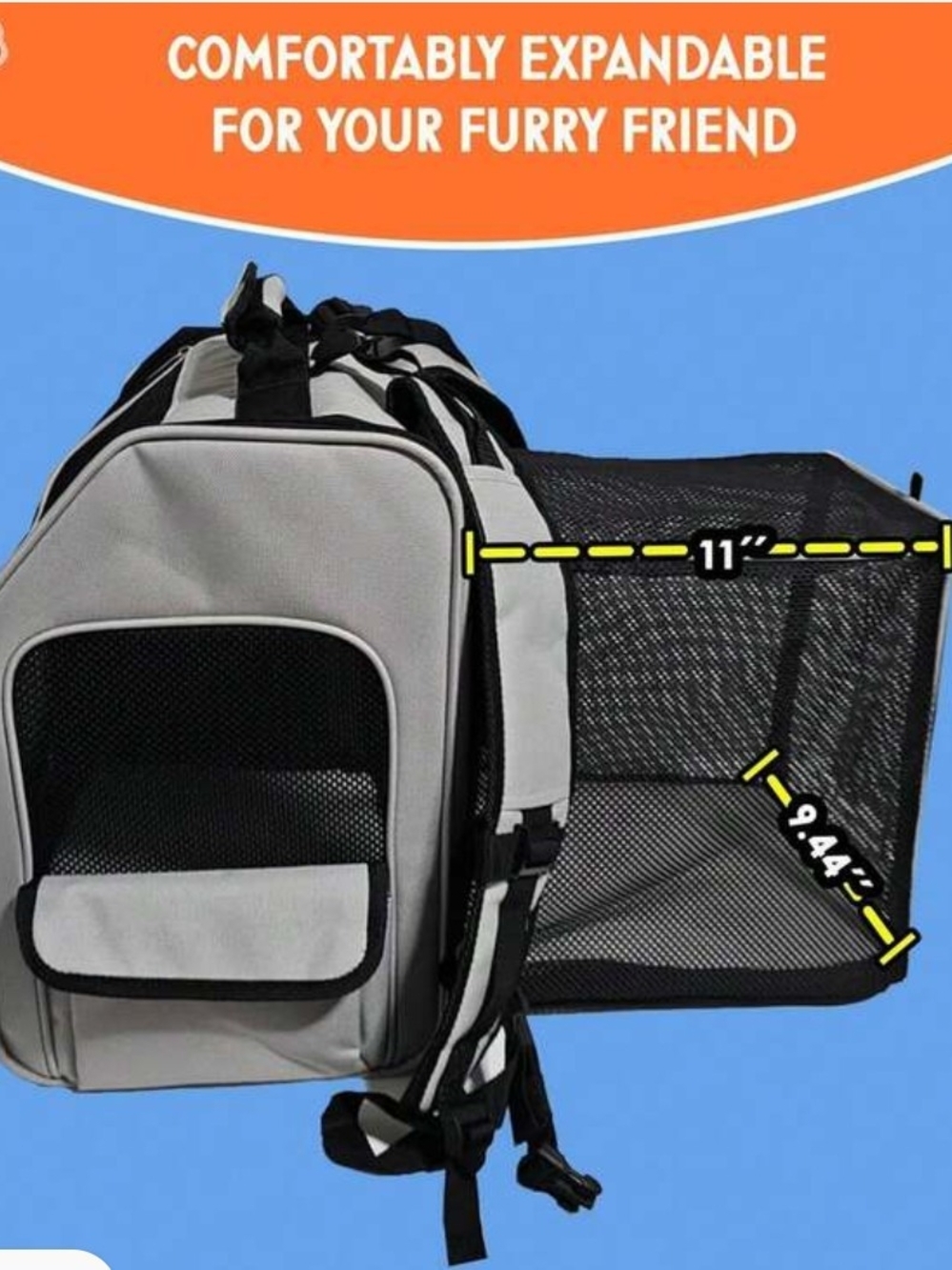 Zeus Gray and Black Expandable Pet Carrier Backpack